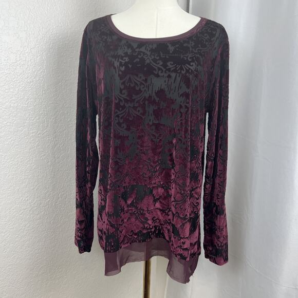 Y2K Whimsigoth Velvet Burnout Top Womens XL Plum Sheer Floral Fairygrunge Gothic - Picture 1 of 12